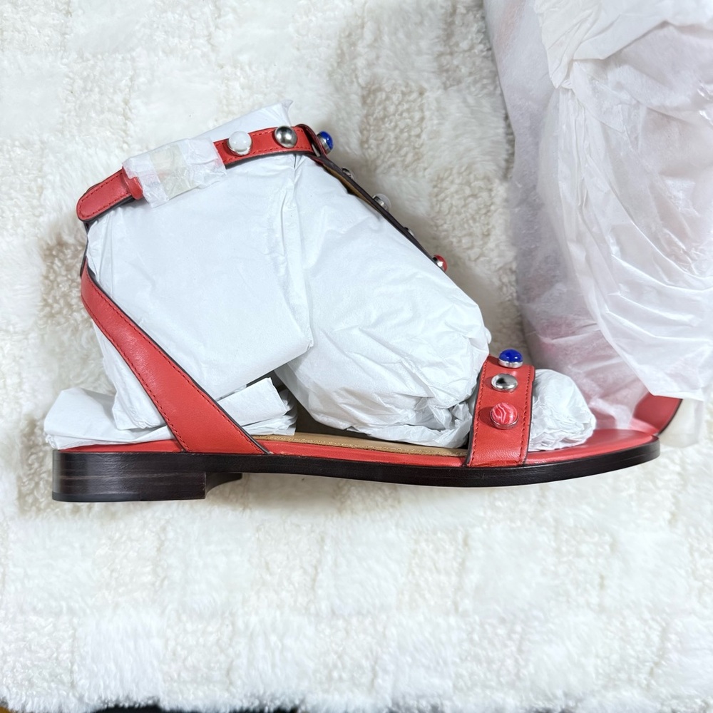 Coach Sadie Semi Matte Calf Sandal Deep Coral Colorful Studs Size 6.5M - Picture 4 of 10